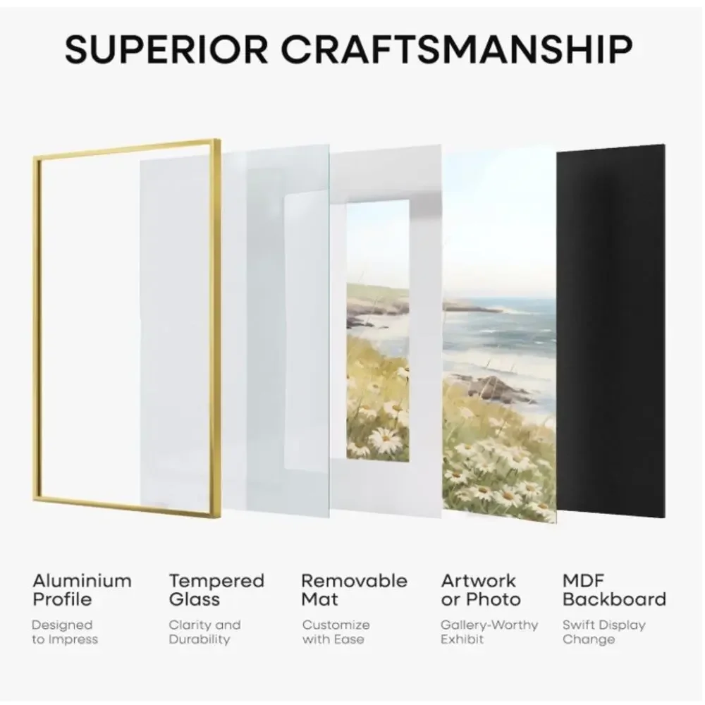11x22 Gold Metal Picture Frame Tempered Glass Wall Display New